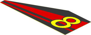 Sticker  1.1 x  2.8 Trapezoidal with Yellow "8" on Red Stripes Left