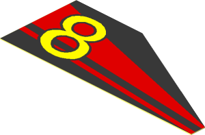 Sticker  1.1 x  2.8 Trapezoidal with Yellow "8" on Red Stripes Right