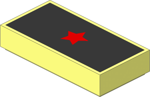 Tile  1 x  2 with Red Star with Black Border on Metallic Silver Background Pattern