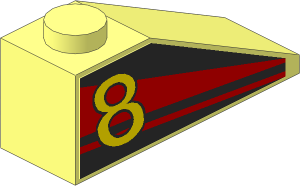 Slope Brick 33  3 x  1 with Yellow "8" on Red Stripes Right Sticker