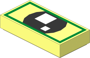 Tile  1 x  2 with  2 White Squares on Black Background and Gold Rectangle Pattern