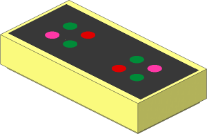 Tile  1 x  2 with Dark Brown Rectangle and Angled Lines and Dark Purple, Gold and Red Dots Pattern