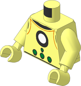 Minifig Torso with Arms and Hands with Retro Spacesuit with White Light and Green Buttons Pattern