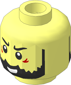 Minifig Head with Black Eyebrows and Beard, Crow's Feet Smiling / Angry 2-Sided Pattern