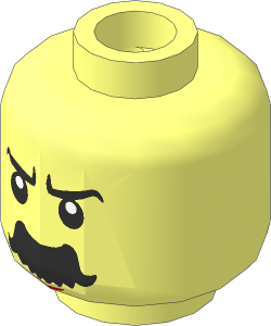 Minifig Head with Black Eyebrows and Thick Moustache Flared Ends, Angry / Laughing 2-Sided Pattern