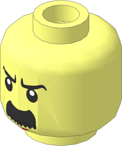 Minifig Head with Black Eyebrows and Thick Moustache Rounded, Angry / Laughing 2-Sided Pattern