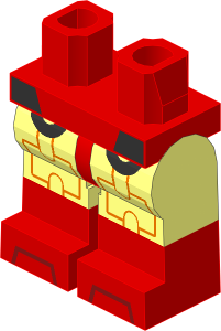 Minifig Hips and Legs with Red Lower Leg and Toa Tahu Pattern