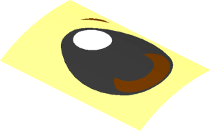 ~Slope Brick Curved  2 x  4 with Underside Studs with Large Black and Reddish Brown Eye (Right Side) Pattern - Pattern Only