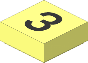 Tile  1 x  1 with Black "3" Pattern