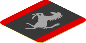 Sticker  0.9 x  0.8 with Grey Ferrari Horse Logo in Black Stripe on Red Background