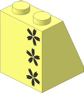 Slope Brick 65  2 x  2 x  2 with  3 Black Flowers Pattern