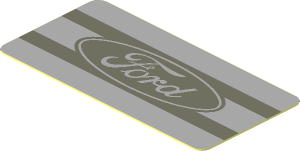 Sticker  0.9 x  1.8 with Dark Bluish Grey Ford Badge with Stripes on Light Grey Background