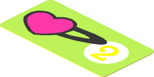 Sticker  0.9 x  1.8 with Heart and Medium Lavender "2" in White Circle on Lime Background