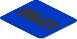 Sticker  0.8 x  0.9 with Silver "5.0" Text on Blue Background