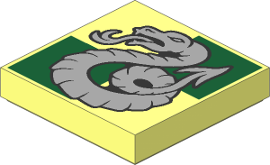 Tile  2 x  2 with Silver Slytherin Crest on Dark Green Squares Pattern