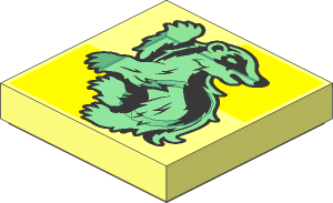 Tile  2 x  2 with Silver Hufflepuff Crest on Bright Light Orange Pattern