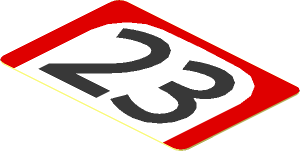 Sticker  1.2 x  1.8 with Black "23" in White Arch on Red Background