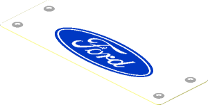 Sticker  1.2 x  3.8 with Ford Logo with Four Rivets on White Background