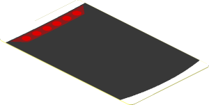 Sticker  1.8 x  3.0 with 6 Red Dots on Black Arc on White Background