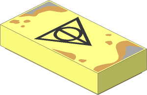 Tile  1 x  2 with Black Triangle, Line, and Circle Symbol, Dark Tan and Light Bluish Grey Splatters and Stains Pattern