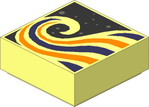 Tile  1 x  1 with Coral and Metallic Light Blue Swirl, Black Sky and Metallic Silver and Dark Bluish Grey Stars Pattern