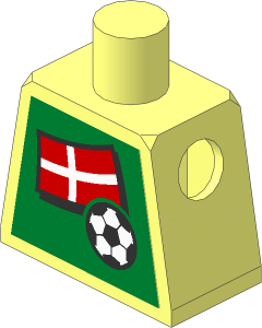 Minifig Torso with Football and Danish Flag on Green and White "1" on Back Side Stickers