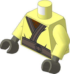 Minifig Torso with Arms and Hands with Kimono with Dark Brown Belt and Reddish Brown Fur Pattern