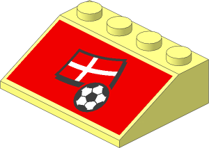 Slope Brick 33  3 x  4 with Football and Danish Flag on Red Sticker