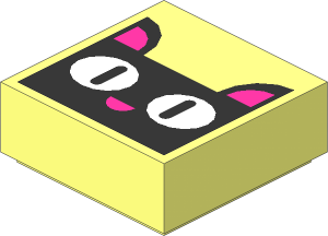 Tile  1 x  1 with Black Cat Face with White Eyes and Dark Pink Ears and Nose Pattern