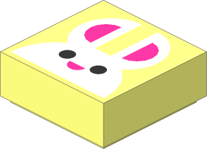 Tile  1 x  1 with White Bunny Rabbit Face with Black Eyes and Dark Pink Ears and Nose Pattern