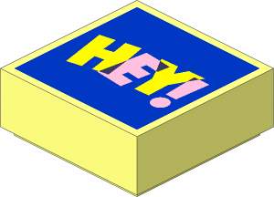 Tile  1 x  1 with Bright Pink and Yellow "HEY!" on Blue Background Pattern