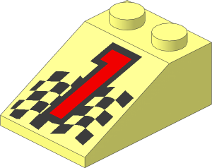 Slope Brick 33  3 x  2 with Red "1" and Checkered Flag Pattern