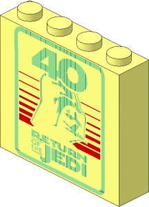 Brick  1 x  4 x  3 with Silver "40" and "RETURN OF THE JEDI" and Darth Vader Helmet and Red Stripes Pattern