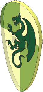 Minifig Shield Ovoid with Dark Green Dragon on Bright Light Yellow/Orange Pattern