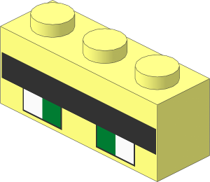 Brick  1 x  3 with Minecraft Pixelated Green Eyes with Black Outline and Unibrow Pattern