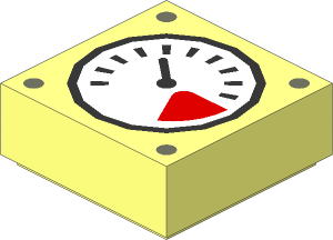 Tile  1 x  1 with White and Red Dial, Black Needle and 4 Dark Bluish Grey Rivets Pattern