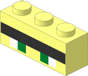 Brick  1 x  3 with Minecraft Pixelated Green Eyes and Black Unibrow Pattern