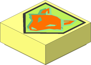 Tile  1 x  1 with Orange Fox Head on Lime Pentagonal Shield Pattern