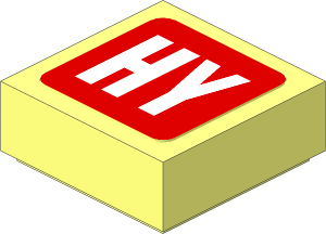 Tile  1 x  1 with Red "HY" in White Square on Red Background Sticker