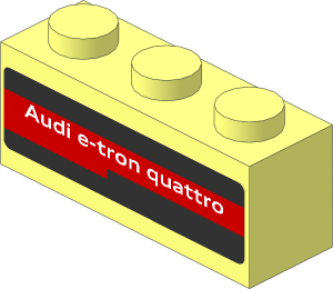 Brick  1 x  3 with Red Stripe with "Audi e-tron quattro" White Text on Black Background Stickers on Both Sides
