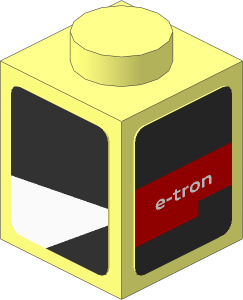 Brick  1 x  1 with White Trapezoid on Black Background Left and Red Stripe with "e-tron" White Text on Black Background Stickers