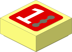 Tile  1 x  1 with White Number 1 and  3 Dark Grey Circles Right on Red Background Sticker