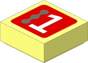 Tile  1 x  1 with White Number 1 and  3 Dark Grey Circles Left on Red Background Sticker