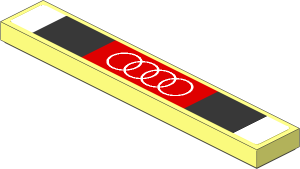 Tile  1 x  6 with Black and White Stripes and White Audi Logo on Red Background Sticker