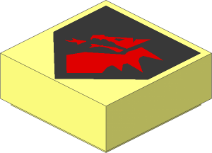 Tile  1 x  1 with Red Dragon Head on Metallic Silver Pentagonal Shield Pattern