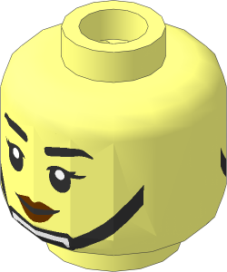 Minifig Head with Black Chin Strap and Reddish Brown Lips with Grin / Angry 2-Sided Pattern