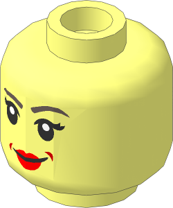 Minifig Head with Dark Brown Eyebrows, Black Eyelashes and Nougat Lips with Smile / Angry 2-Sided Pattern