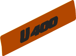 Sticker  0.8 x  3.8 Silver "U400" on Orange (Formed)