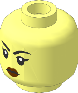 Minifig Head with Black Eyebrows and Eyelashes and Reddish Brown Lips Pattern