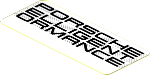 Sticker  0.8 x  1.9 with Black "PORSCHE ELLIGENT ORMANCE" on Black Halftone Stripes on White Background (Needs Work)